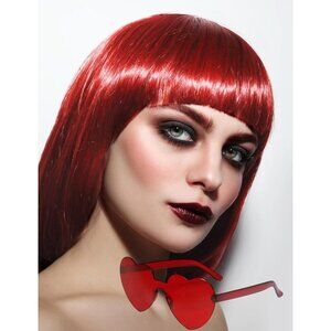 Women's Wine Red 12 Inch Costume Cosplay Party Short Bob Wigs And Sunglass